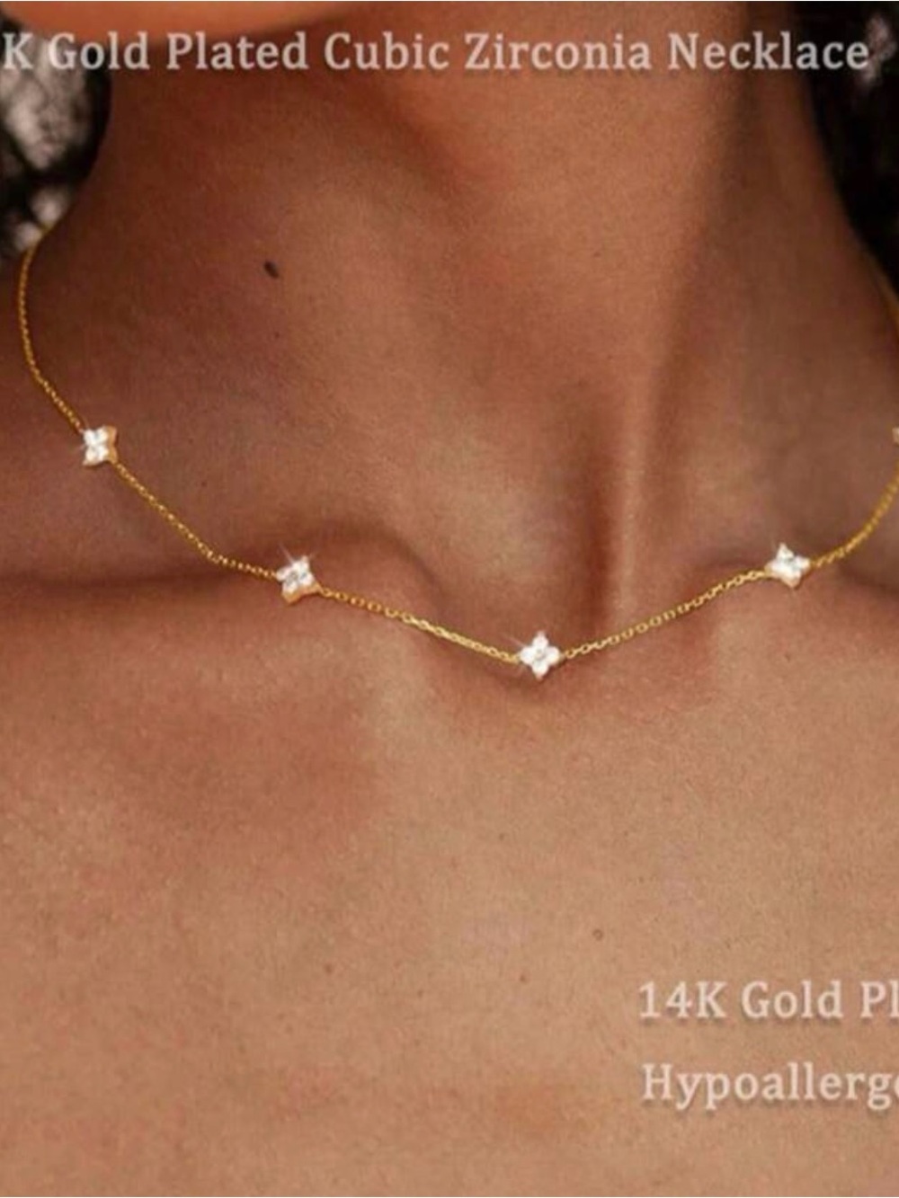 Delicate 14K Gold-Plated Cubic Zirconia Flower Necklace - Gold